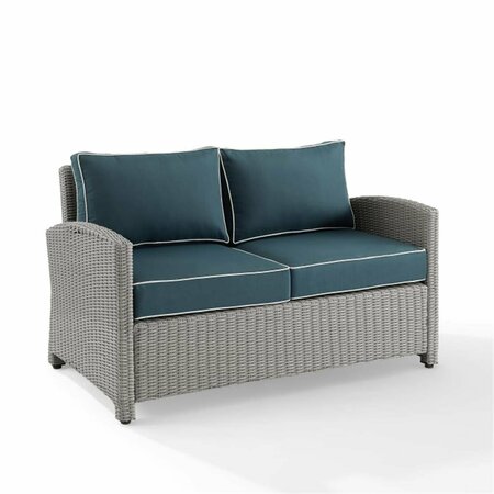 CLAUSTRO 55 x 31.75 x 32.50 in. Bradenton Outdoor Wicker Loveseat, Navy & Gray CL3045627